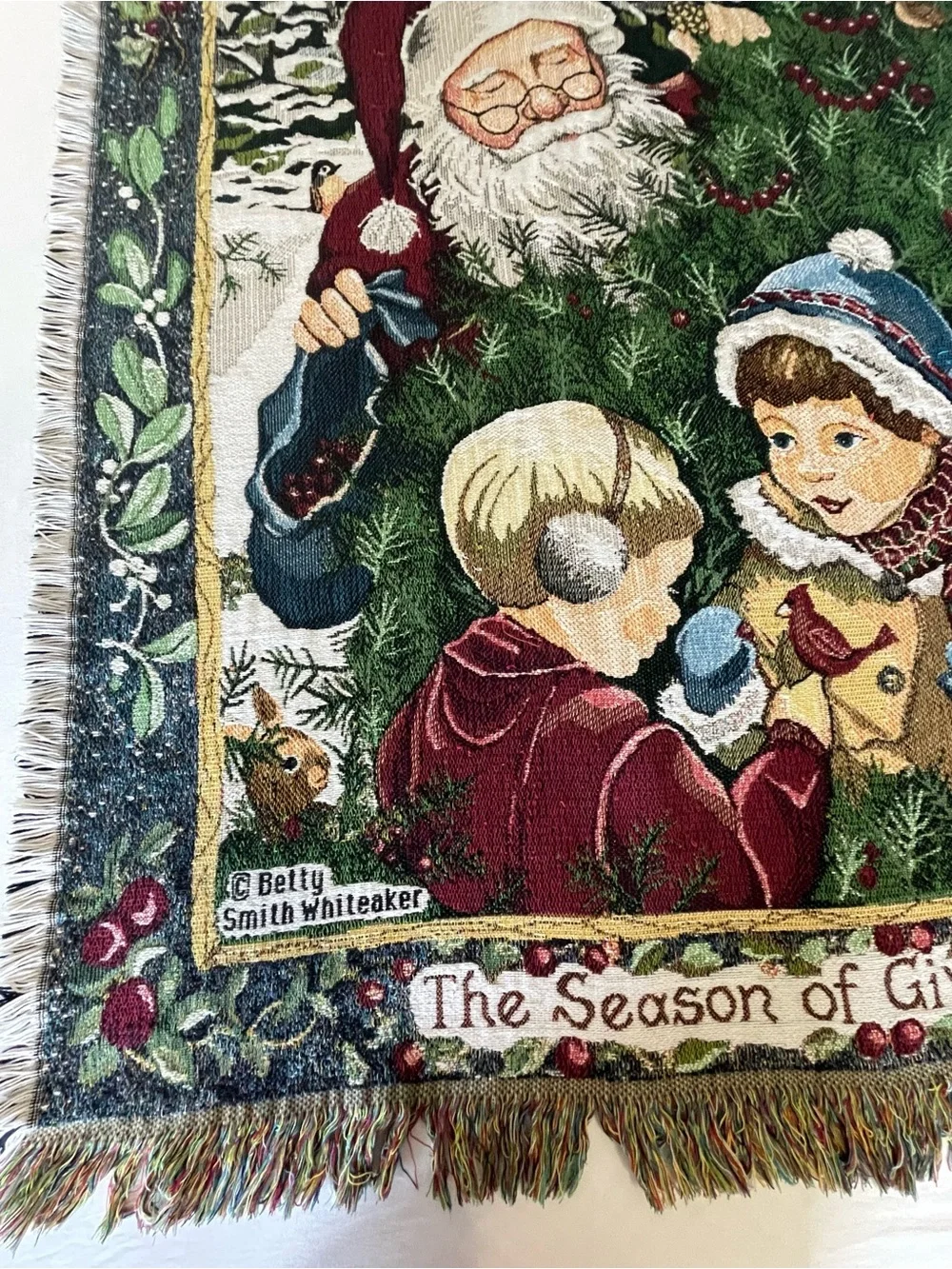 Betty Smith Whiteaker The Season of Giving Holiday Tapestry Throw Fringe Cotton